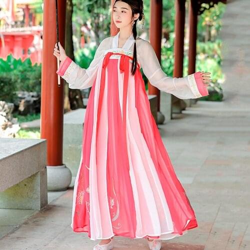 New Ancient Hanfu Fresh And Elegant Chinese Style Festival Folk Dance Costume Traditional Folk Dress Women Fairy Dresses DL6429