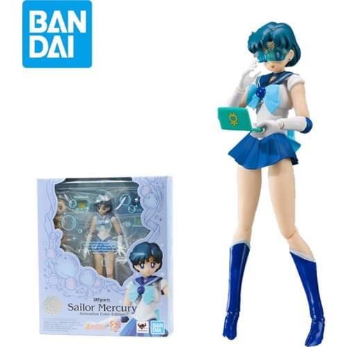 Original Bandai SHF Sailor Moon Mizuno Ami Animated version Action Figure PVC Anime Model Doll Decoration Toy Birthday Gift