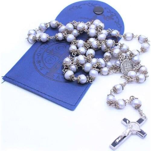 Religious Freshwater Pearl Rosary Cross Curved Needle Necklace Gift Set Saint Benedict Exorcism Necklace Can Be Given As A Gift
