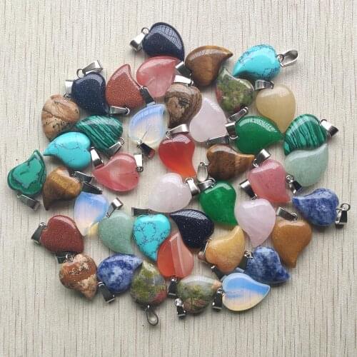 Wholesale 36pcs/lot trendy bend heart shape pendants good quality mixed natural stone for jewelry making free shipping
