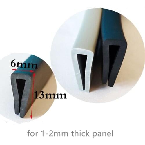 Rubber U Sealing Strip 13x6mm 1-2mm thick Glass Metal Car Wood Panel Board Flat Edge Encloser Shield White Black