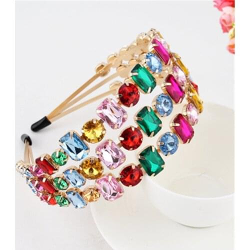 Luxury Designer WomenHeadbands Colorful Summer Hair Accessories Tiara With Stone Gem Diademas Para El Pelo Mujer Wholesale