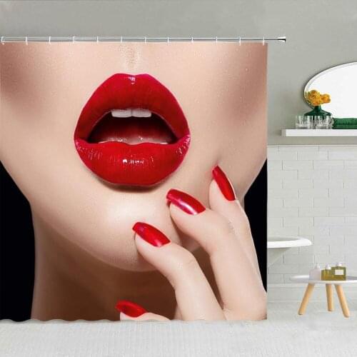 Sexy Woman Red Lips Shower Curtain High-heeled Lipstick Cosmetics Gift Girl Waterproof Fabric Bathroom Decor Bath Curtains Set