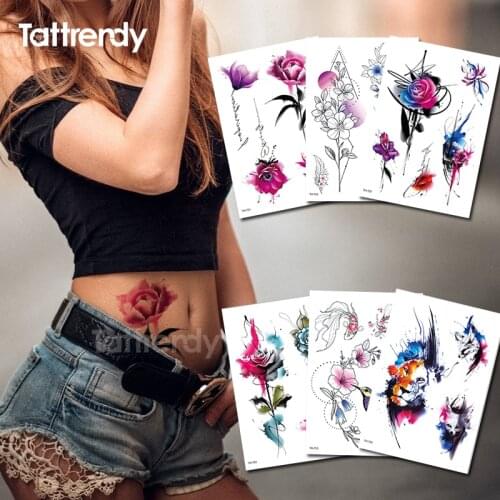 Sexy temporary tattoo flower swallow fish tattoo watercolor stretch flower tattoo designs animals waterproof tatoo fake body art