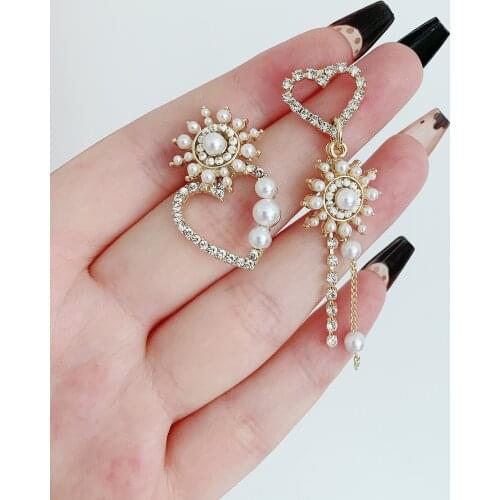 Vintage Baroque Pearl Big Love Heart Drop Earrings Gold Color Metal Geometric For Women Girls Party Travel Jewelry