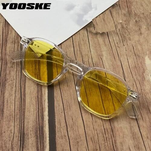 YOOSKE Brand Vintage Sunglasses Men Trendy Transparent Yellow Sun Glasses Women Retro Round Eyewear Ladies Travel Shades UV400