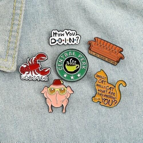 Fun Enamel Pin Sofa Coffee Lobster Cat Roast Chicken Club Brooch Shirt Lapel Brooch Badge Fashion Jewelry Brooch Gift Wholesale