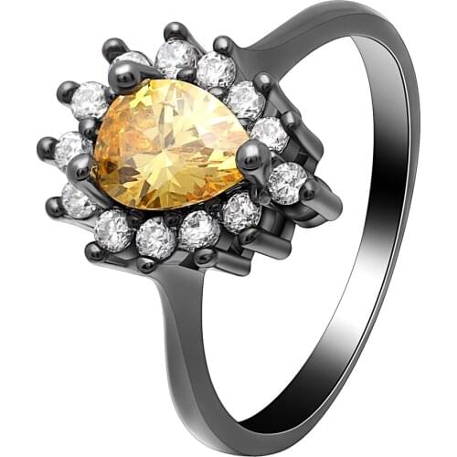 Yellow Oval Cubic Zirconia Crystal Rings for Women Wedding Elegant Black Gold Color Vintage Engagement Jewelry Rings Gifts