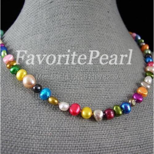 Pearl Necklace - 18-Inch 4-9mm Rainbow Color Natural Freshwater Pearl Necklace Chirstmas Gift Jewelry - Free Shipping