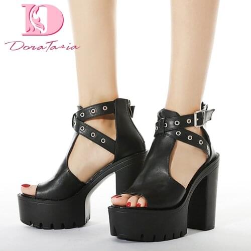 DoraTasia Brand New Female Roman Summer Sandals Fashion Platform Thick High Heels Sandals Women Mature Party Concise Shoes Woman