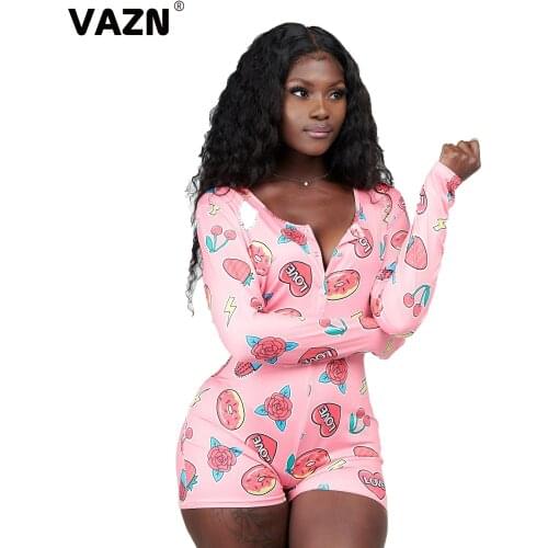VAZN 2020 New Arrival 2 Color Sexy Soft Elastic Young Daily Fancy Free Fashion Full Sleeve Women High Waist Skinny Playsuits