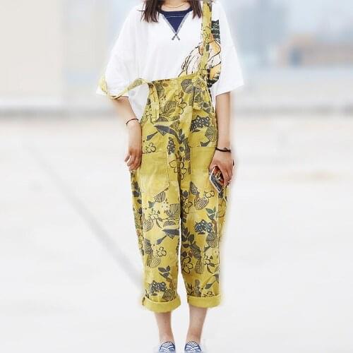 Womens Loose Denim Dungarees Ladies Printed Wide Leg Jumpsuit Playsuit Pants