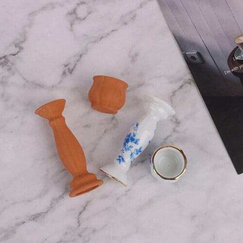 1 set 1/12 Dollhouse Miniature Accessory Ceramic Roman Column Flowerpot Simulation Flower Pot Model Toys for Doll House Decor