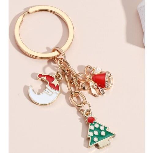 1pc Christmas Enamel Deer Santa Claus Sonw Key Chain Women Keyrings Gift HandBag Charms Keychain Car Key Charms Jewelry