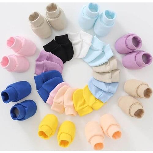 2/3 Pce Newborn Baby Gloves Soft Cotton Hat Glove Foot Cover Set Anti Scratch Mittens Solid Color Socks Kits Infant Accessories