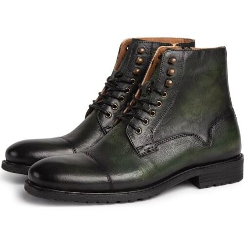 2021 Luxury Italian Men Winter Boots Shoes Lace Up Genuine Leather Fashion Mens Casual Designer Cowboys Botas Wedding Footwear