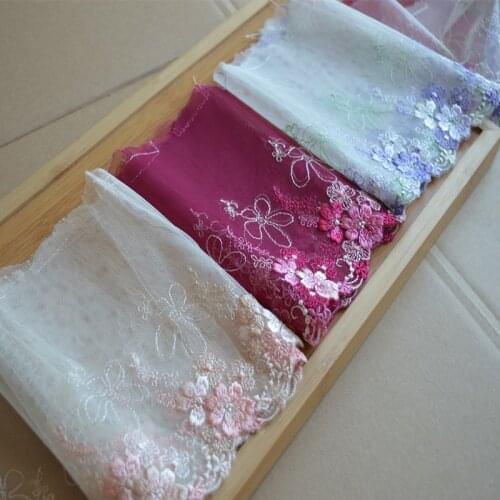 2Yds/Lot New 14.5cm Width Red,Purple,Pink Flower Embroidery High Quality Lace Trim For Undergarments,Wedding Fabric