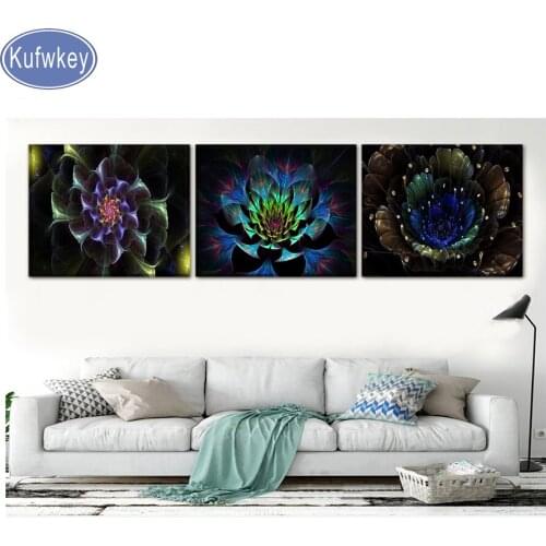 3PCS Full Diamond Embroidery Abstract Artistic Flower Diy Diamond Painting Cross Stitch Kits Mosaic Kitchen Decorative Wall