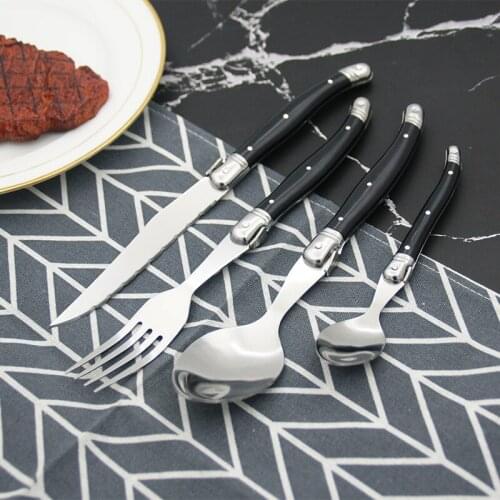 4-24pcs Laguiole Black Cutlery set Restaurant Tableware Steak Knife Table Fork Dinner Spoon Teaspoon ABS Plastic Handle Flatware