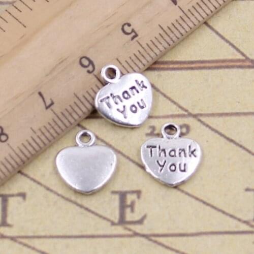 40pcs Charms Heart Thank You 12x11mm Antique Bronze Silver Color Pendants Making DIY Handmade Tibetan Finding Jewelry