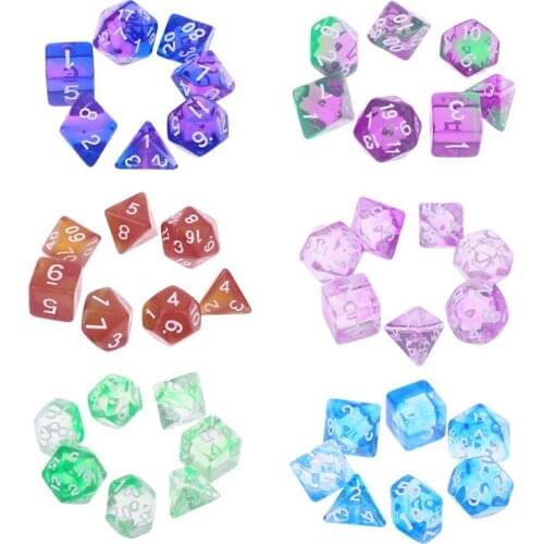 7pcs Transparent Sided Dice D4 D6 D8 D10 D12 D20 Dungeons & Dragon D&D RPG Poly Table Board Game Set RXBB