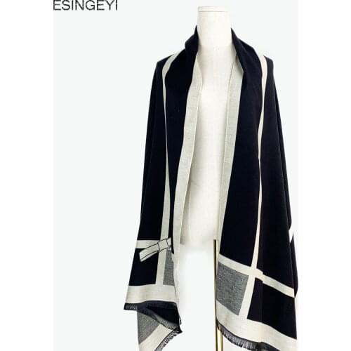 Anti-season Stripe Bow Cashmere imitation Shawl Scarf women warm Scarves Foulard Square Hijab Ladies wrap muffler pareo female