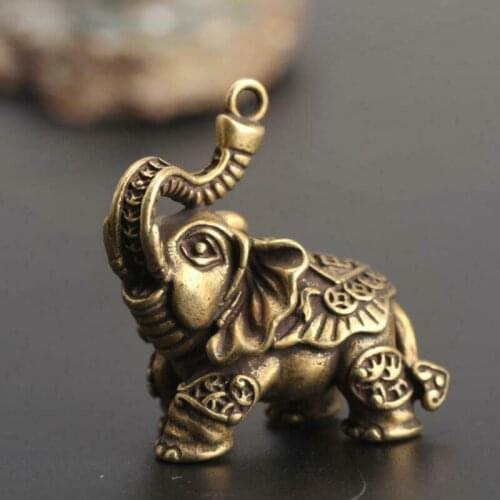 Antique Brass Elephant Pendant Small Statue Collectables Luck Pocket Gift