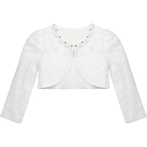 White Kids Girls Short Jacket Long Sleeve Lace Flower Bolero Shrug Cardigan Top For Princess Wedding Party Flower Girl Dresses