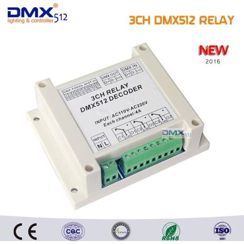 Free Shipping 3CH Relay switch dmx512 Controller, 3 group relay output, 3way relay switch and high voltage led lights