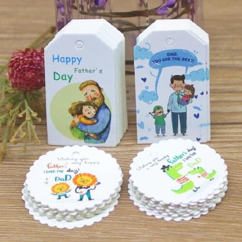 Label- paper tag 100pcs 100string 5x3cm Happy Fathers Day Gifts Decoration hang round shape 4x4cm Love you Dad DIY tag