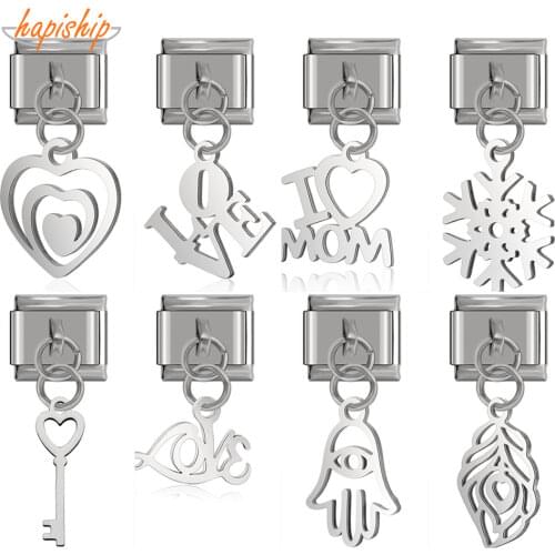 Hapiship New 9mm Width Original Daisy Love Heart Key Bees Snow High-end Charm Fit Bracelet Stainless Steel Jewelry Making DJ103