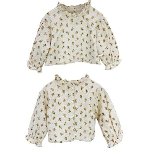 Sweet princess girls floral shirt fall cotton linen infant baby blouse long sleeve kids shirt for girls tops children jackets