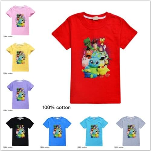 Pixar Toy Story 4 Print Cartoon Baby Boy Short Sleeve T Shirt Children Clothes Buzz Woody Summer Kid Girl Cotton Top Tee Costume