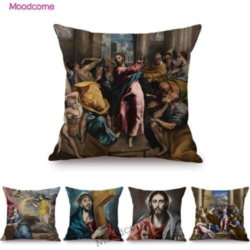Spanish Painter El Graco Oil Painting Jesus Christ Mannerism Renaissance Home Decoration Throw Pillow Cover Linen Cushion Cover
