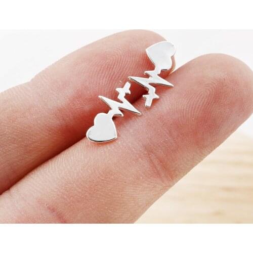 Jisensp Fashion Heartbeat Stud Earrings for Women Stainless Steel ECG Induction Earrings Lovers Jewelry Minimalist Ear Studs