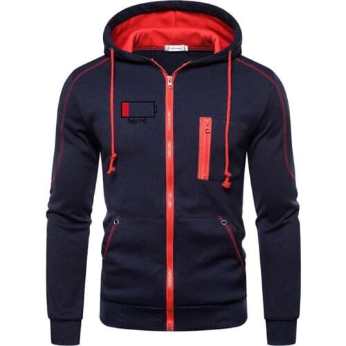 2021 Electric quantity print sports cardigan hooded sweatshirt mens autumn winter new coat large size European and American men