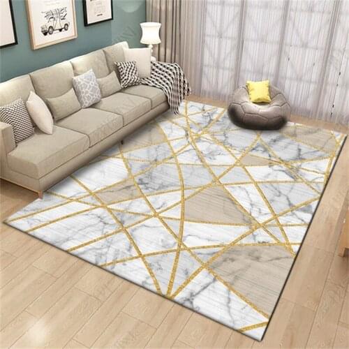 Northern European-Style Rug White Marble Golden Lines Blue Camel Fashion Carpet Bedroom Living Room Bed Blanket Foot Mat