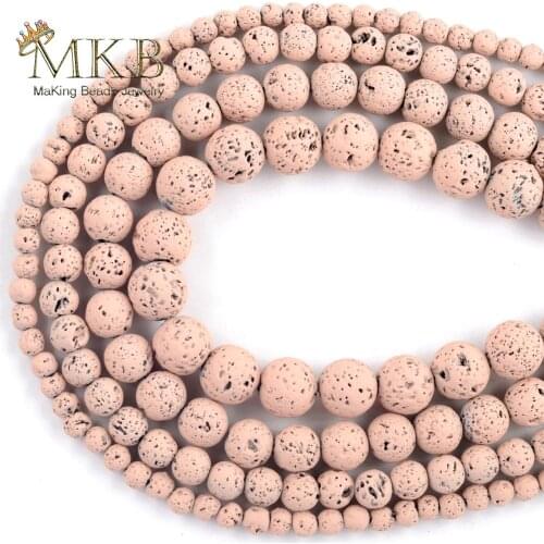 Natural Light Pink Hematite Lava Stone Round Beads Spacer Loose Matte Beads For Jewelry Making 4/6/8/10/12mm Diy Bracelet 15"
