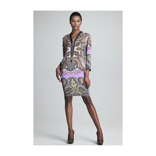 Summer Dress Top Fasion Promotion Vestido 2017 Series V-neck Print Slim Three Quarter Sleeve Elastic Knitted One-piece Dress