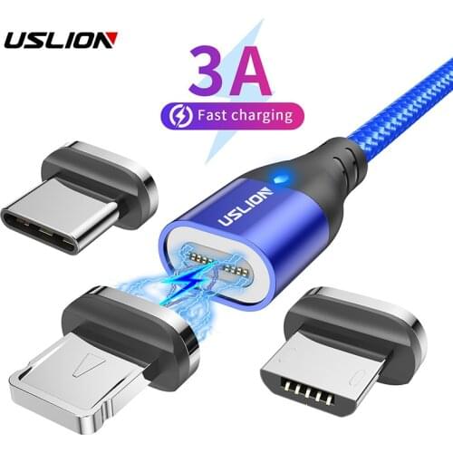 USLION New 3A Magnetic Cable USB C LED Fast Charging Type C Cable For iPhone 12 Samsung Android Phone Micro Magnet Cable Charger