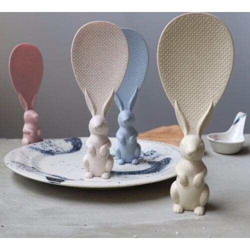 Cute Cartoon Bunny Rabbit Rice Spoon Non Sticky Vertical Stand Rice Scoop Soup Sauce Ladle Kitchen Tool Dinner Tableware