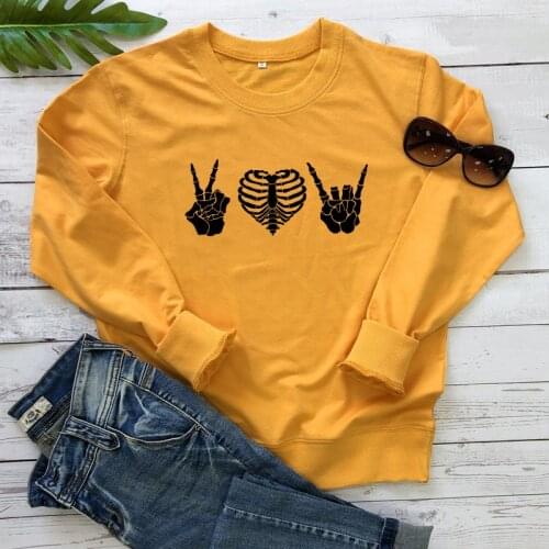 Peace Love Rock Sweatshirt Funny Music Radiology Skeleton Pullovers Sarcastic Women Long Sleeve Graphic Jumper Sweatshirts