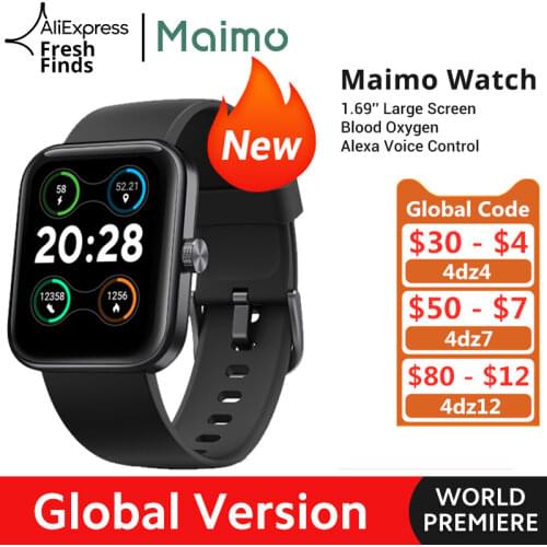 【World Premiere】Global Version Maimo Smart Watch 1.69" Blood Oxygen 10days Battery 5ATM Waterproof Alexa Voice Control Bracelet