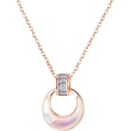 Cyue Fashion 316L Stainless Steel Necklace Chain Rose Pearl Oysters Moon Pendant Charm With Pave AAA CZ For Women Jewelry