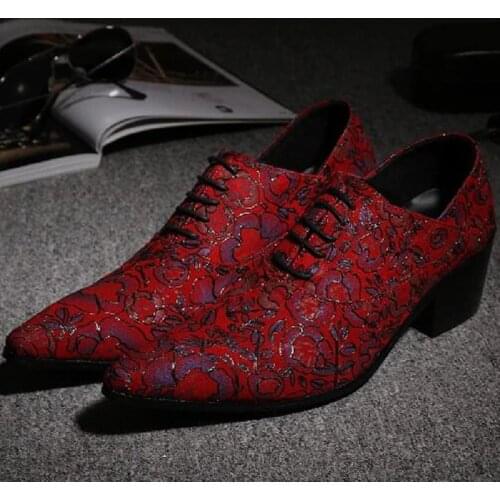 Sapato social masculino mens shoes hidden high heels elegant floral red wedding party dress mens shoes lace up italian oxfords