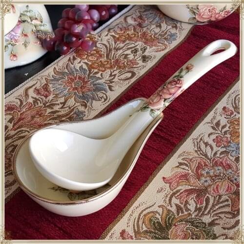 2pcs A set European style luxury queen rose gold border ceramic Household ceramic classic soup spoon,spoon mat