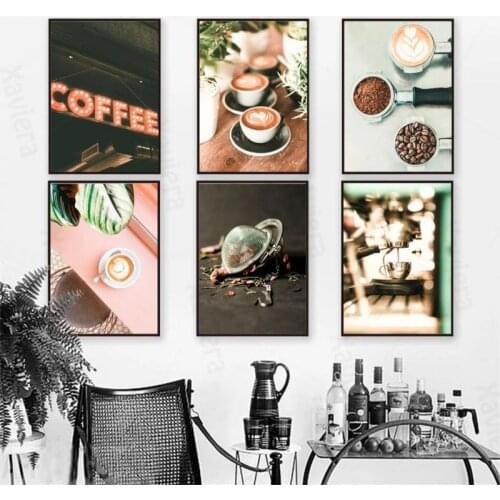 Wall Art Canvas Painting Neon Light Coffee Cappuccino Nordic Posters and Prints Wall Pictures Home Kitchen Cafe Decor Frameless