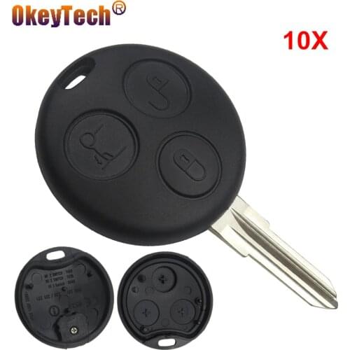 OkeyTech 10Pcs/Lot 3 Buttons Remote Car Key Shell For Benz Smart Roadster Fortwo Auto Key Cover Case Fob Blank Uncut Blade