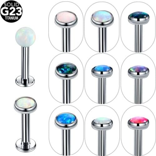 1pc Titanium Internal Threaded Labret Piercing 16G 14G Cartilage Helix Piercing Lip Stud Labret Opal Tragus Piercing Jewelry