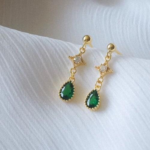 925 Sterling Plated Gold Plate Waterdrop Shinning Stars Crystal Dangle Earring For Women Elegant Fashion Jewelry